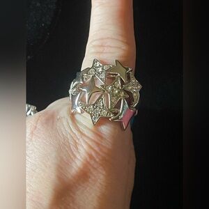 Large Starburst Constellation Ring Pave Stones/Silver-Size 9
